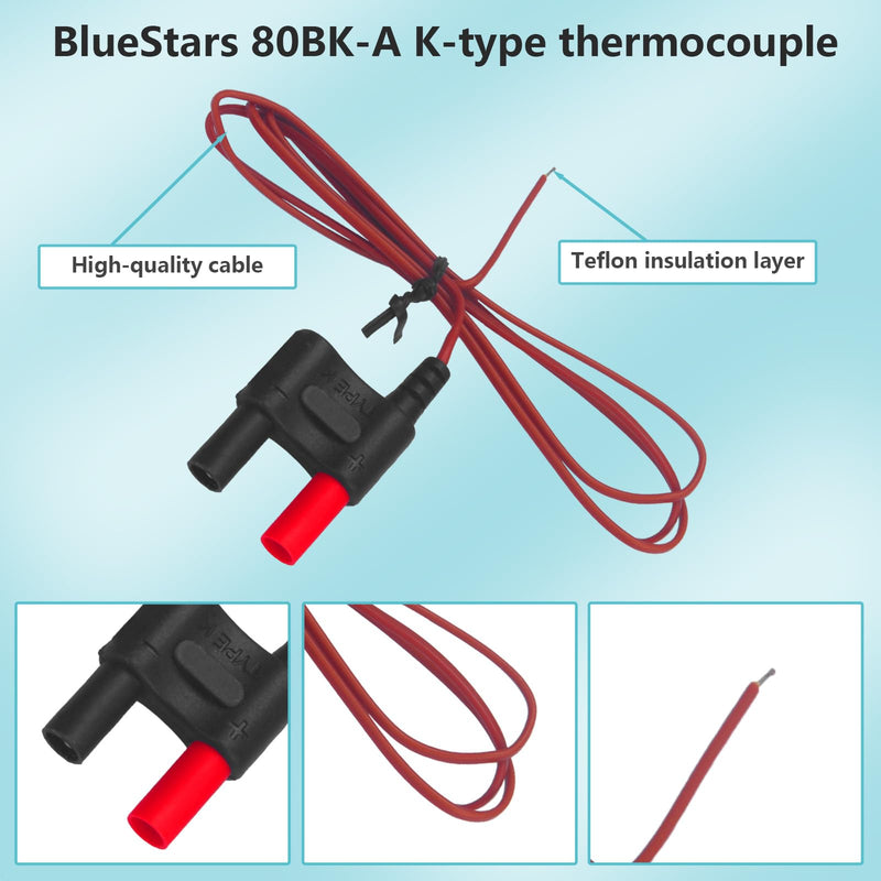 80BK-A Type K Thermocouple, Temperature Bead Probe, Clamp for Fluke Multimeter.