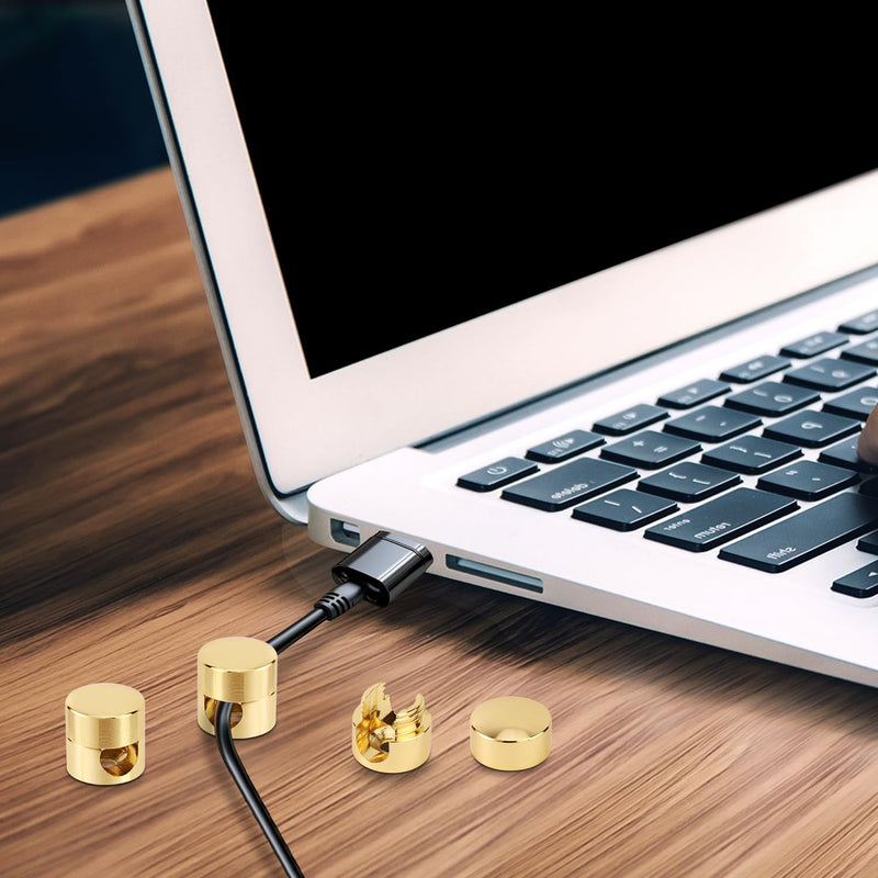 3pcs Gold Cable Anchors, Metal Phone Charger Cord Holders Cable Management Clips Multi-Function Aluminum Wire Organizer for Home Office Desktop Wall Nightstand