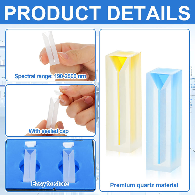 Xuhal 2 Pcs UV Quartz Cuvettes for Spectrometer Standard Quartz Cells - 0.35 ml Double-Sided Polishing Cuvettes with Sealing Cover and 2 Optical Windows, Spectral Range 190-2500 nm, Pathlength 10 mm