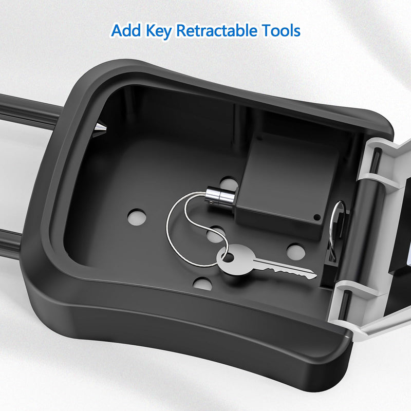 Key Lock Box for Outside, Portable Waterproof Wall Mounted Changeable 4-Digit Combination Key Storage Lockbox, (With Retractable Key Tether+With Shackles) With Retractable Key Tether+With Shackles