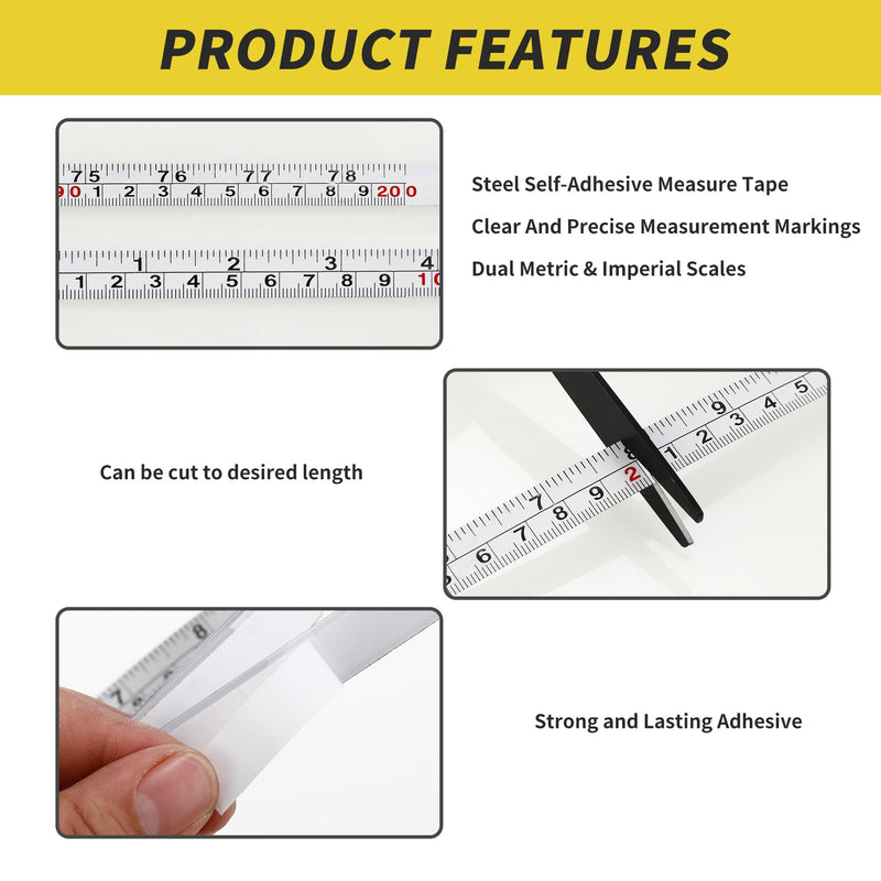 2 Packs 1/2-Inch Self-Adhesive Measuring Tape, 78 Inch or 200cm Peel and Stick Tape Measure, Imperial and Metric Scales, Left-Right Reading Ruler Tape for Workbench, Table Saw, Drafting Table, White 200cm or 78Inch