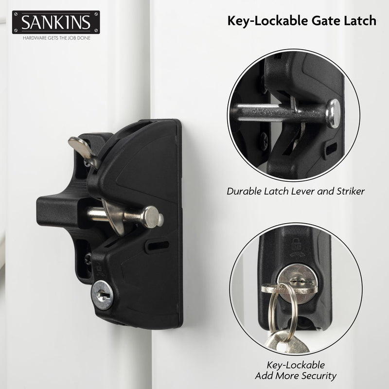 Key Lockable Double Sided Gate Latch, Fence Gate Locks for Outdoor Gates, Self Locking Gate Latch Door Latch, Fence Gate Latch Gate Hardware for Wood, Vinyl, Metal Gates, Black
