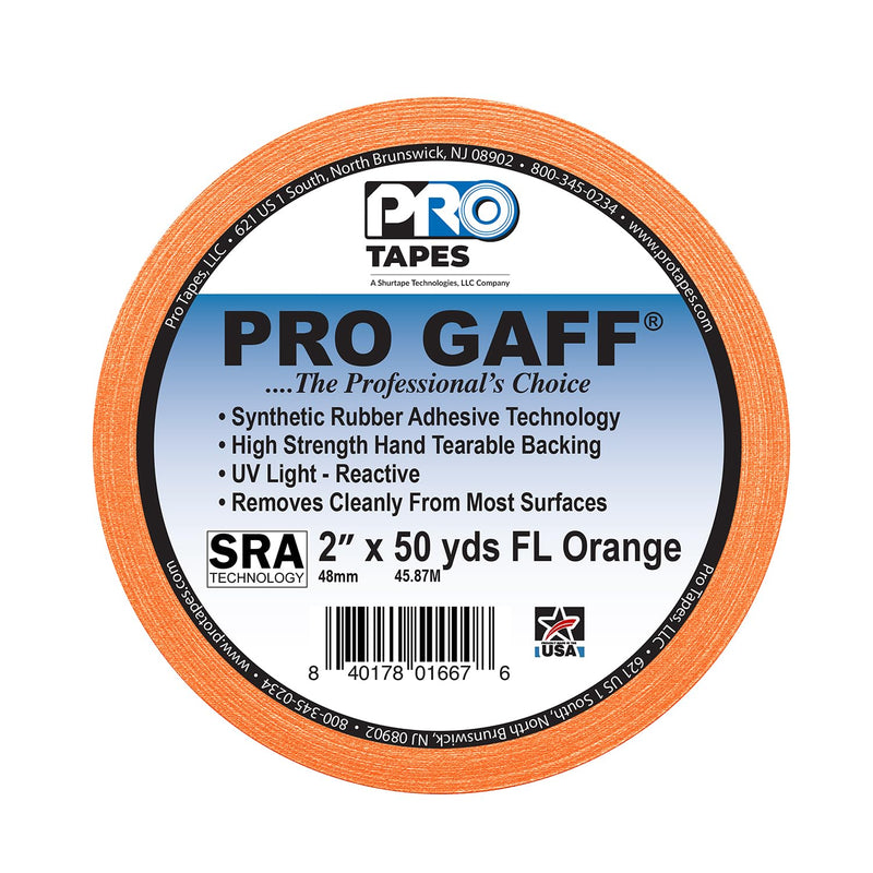 2" Width ProTapes Pro Gaff Premium Matte Cloth Gaffer's Tape With Rubber Adhesive, 50 yds Length x, Fluorescent Orange (Pack of 1)