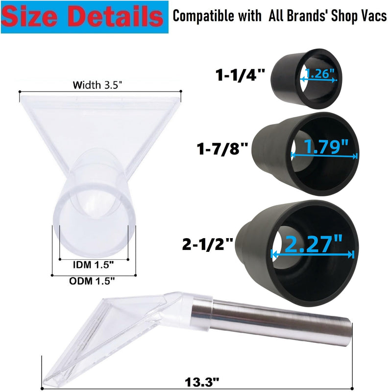 Universal Compatible with All Shop Vacs Extractor Attachment with 2-1/2" & 1-7/8" & 1-1/4" Three Adapters Vacuum Head Extraction Accessory for Upholstery & Carpet Cleaning & Auto Detailing