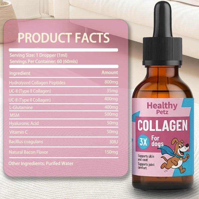 Healthy Petz Premium Liquid Collagen Drops for Dogs, Gut Health & Vitality Supplement, Advanced Joint Support 2 Fl OZ
