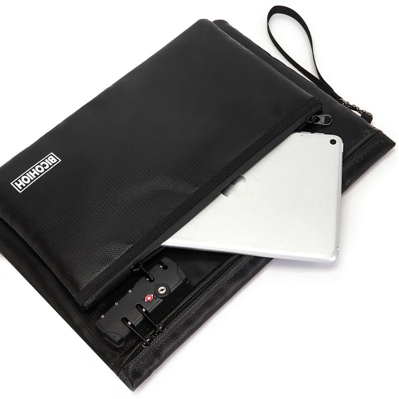 Fireproof Document Bag, Fireproof Money Bag with Lock and Zipper for Cash, FireproofBag Notary Supplies, Fire Safe CashBag Bank Bag (BLACK, Large) BLACK
