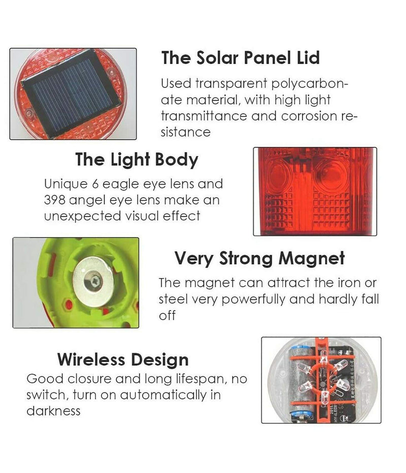 Solar Strobe Warning Light, with Strong Magnetic Base High Bright LED Flashing 360° Wireless Control Automatically Turn On Waterproof IP65 for Construction, Traffic, Factory, Safety Sign (Yellow) Yellow