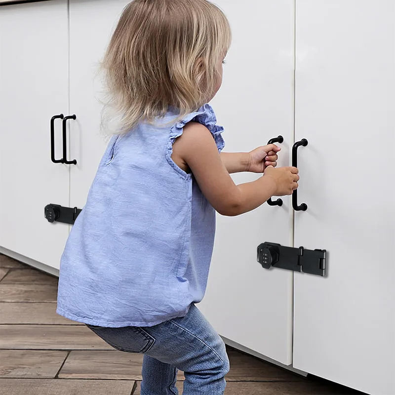 Cabinet Door Locks, 4 Inch Collapsible Password Rotary Hasp Locks File Cabinet Locks, for 90/180 Degree Drawers, Cupboard, Cabinets, Small Doors, Barn Door, Outdoor Fence, 2 Pack (Black) Black