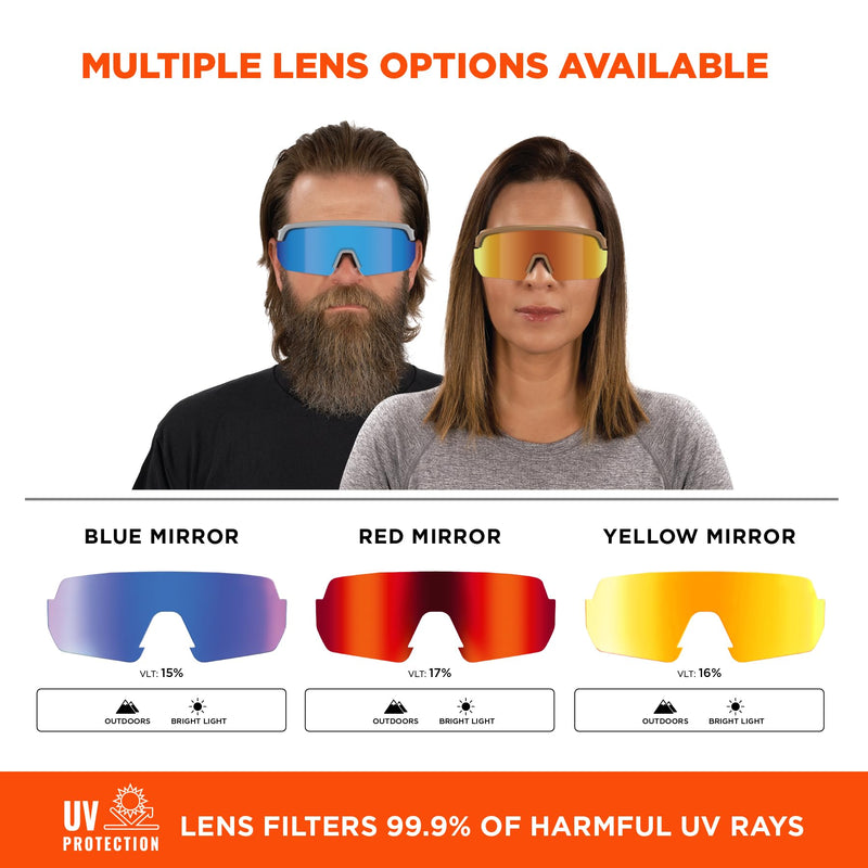 Ergodyne Skullerz AEGIR Safety Sunglasses, High Contrast Color Enhancing Mirrored Lenses, ANSI z87.1 High Contrast Yellow Mirror Lens
