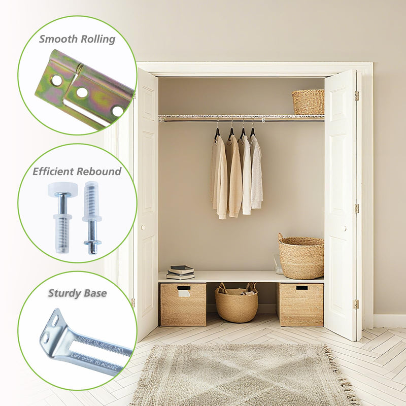 Bifold Door Hardware Kit, 30-Inch Bi-fold Closet Door Track Kit, Full 30-Inch Steel Track, Quiet Operation, Closet Door Track Repair Tool Kit 30 Inch