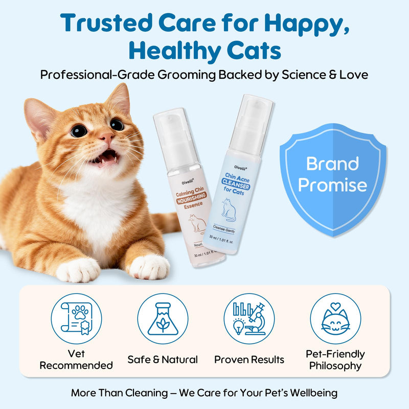 Cat Chin Care Kit – Feline Acne Treatment Set with Cleanser, Nourishing Serum & Soft Brush – Removes Blackheads, Soothes & Repairs Skin – Safe, Gentle & Vet Recommended