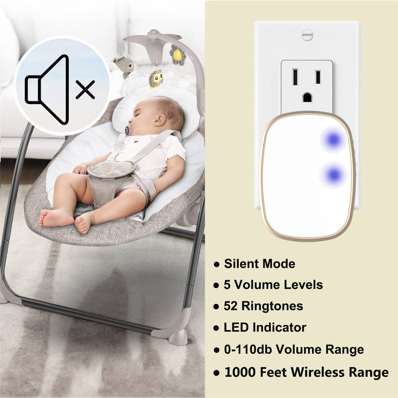 Wireless Doorbell, 1,000ft Range Loud Enough with 5Volume Levels and Mute Mode Door Chimes LED Flashing 2-White