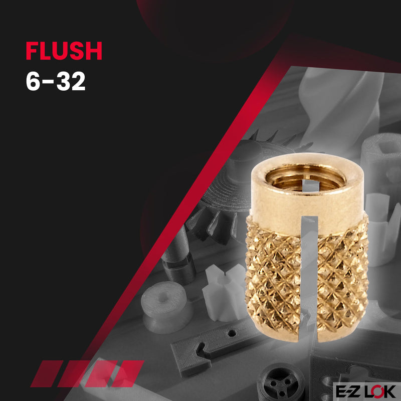 E-Z LOK Threaded Insert for Plastic Flush Brass Thread Inserts 6-32 Pack of 50