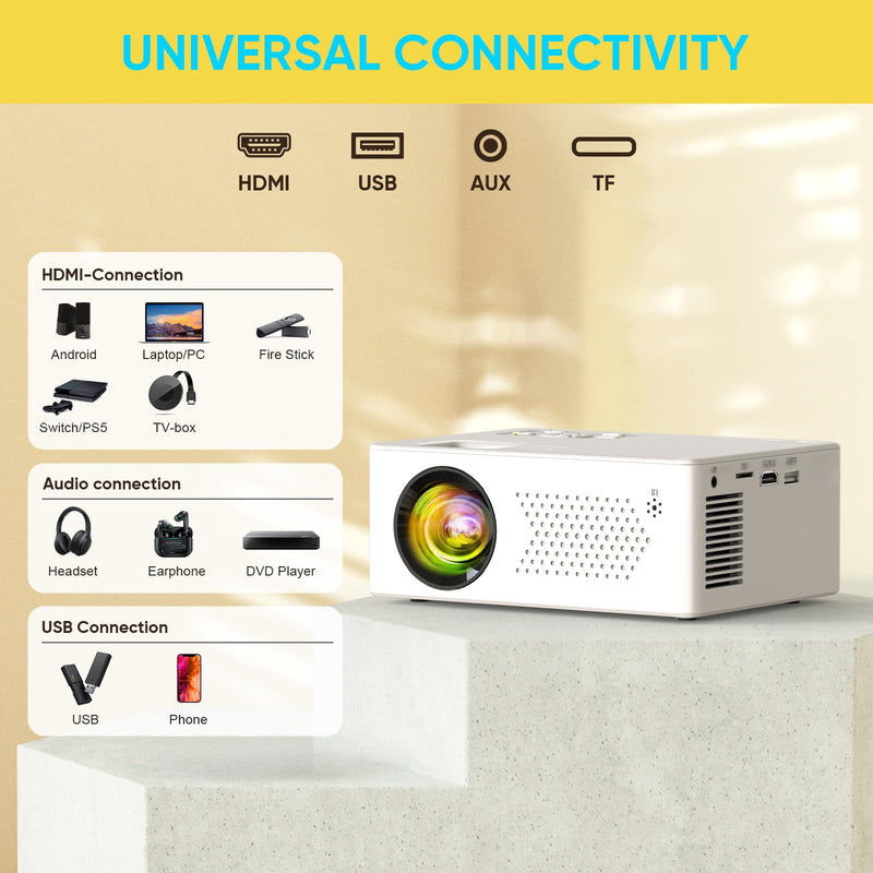 Mini Bluetooth Projector, Full HD 1080P Supported Portable Outdoor Movie Projector for iOS, Android, Windows, Compatible with TV Stick/HDMI/Smartphone/PS4/USB [Remote Included] A-9500 Bluetooth
