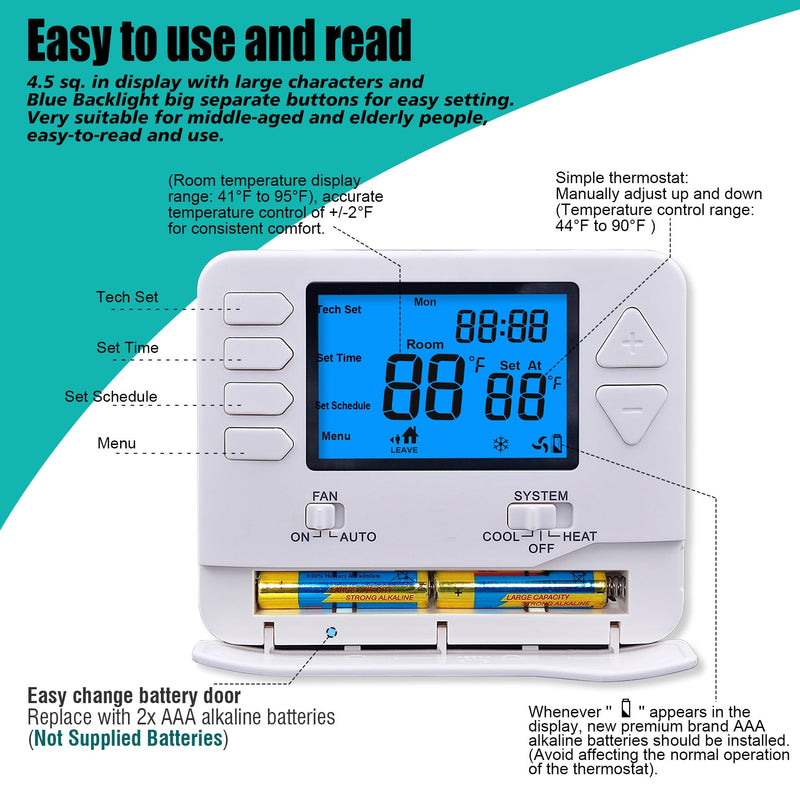 5-1-1 Day Programmable Thermostats for Home 1 Heat/ 1 Cool Conventional Single-Stage Systems 1 Heat/1 Cool Programmable Thermostat