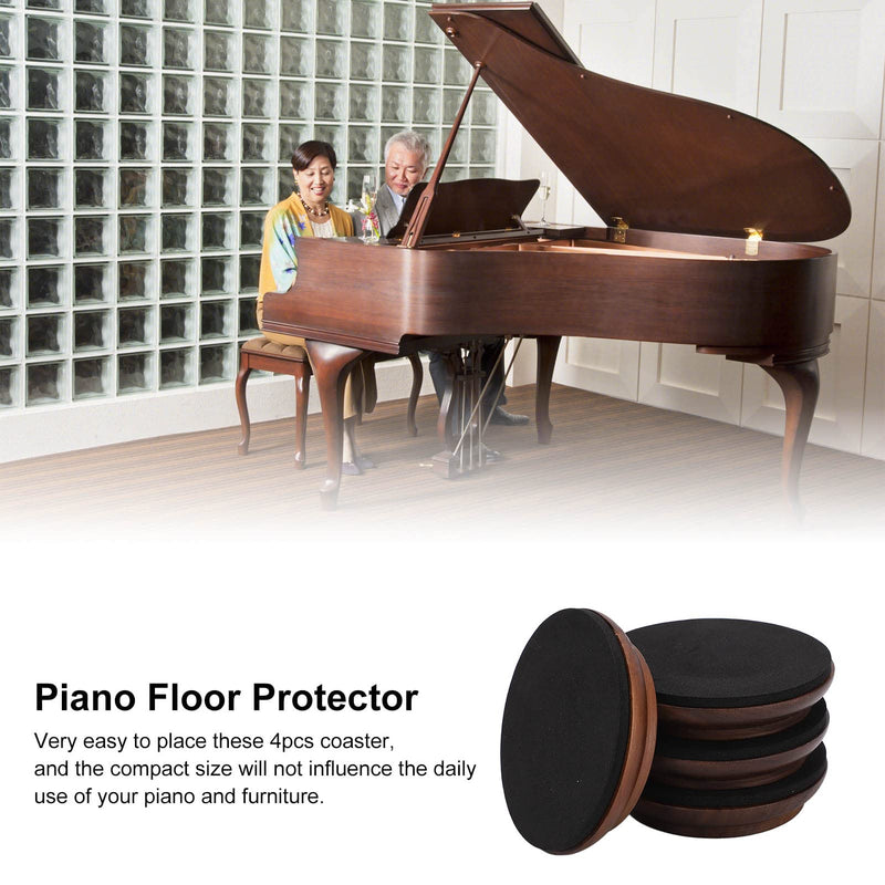 Grand Piano Caster Cups, 4 Pcs Piano Caster Pads Walnut Piano Wheels Feet Non-Slip & Anti-Noise Foam Floor Protectors Piano Casters Pad Wood Piano Caster Cups Floor Protectors for Upright Piano