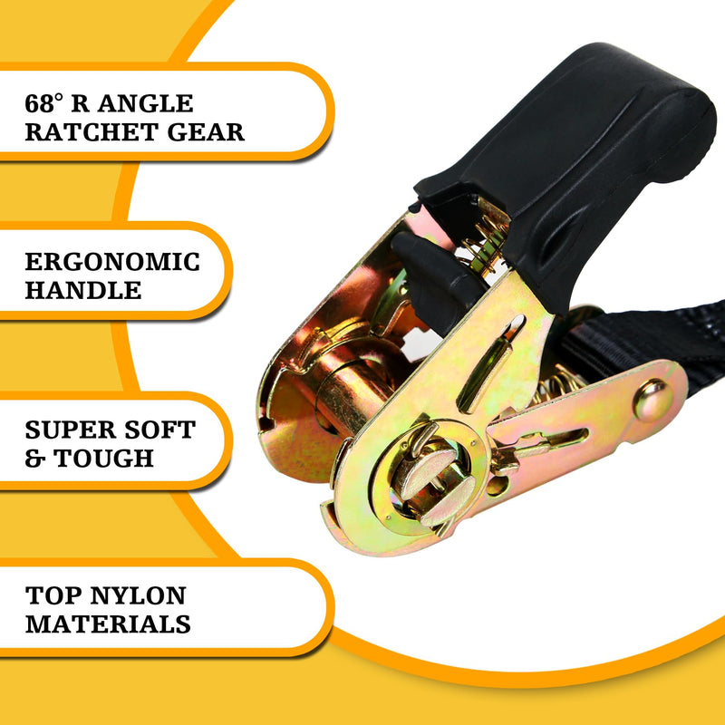 Endless Retractable Ratchet Straps 1650 lb Break Strength 1" x 4 Ft (No Hooks) Tie Down Kit Set Car Cargo Strap for Securing Stuff to Roof Rack,Travel Trailer/RV Battery,Motorcyle,Coolers,Water Tank Black 1in x 4ft-2p