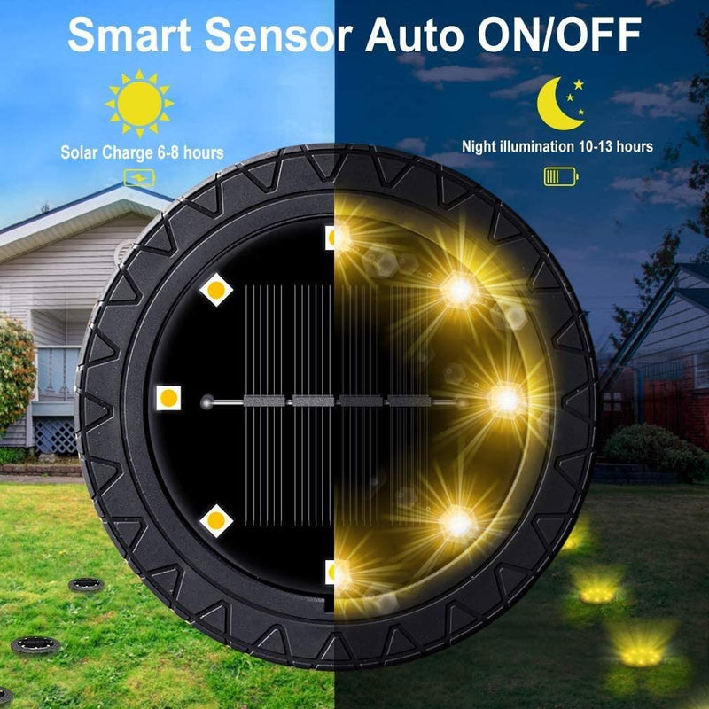 Solar Powered Ground lights 12 Pack,Waterproof LED Solar Lights Outdoor Solar Disk Lights Decorative,Solar Garden Lights for Landscape Pathway Patio Yard Walkway Path Lawn Driveway Lighting Warm White Black