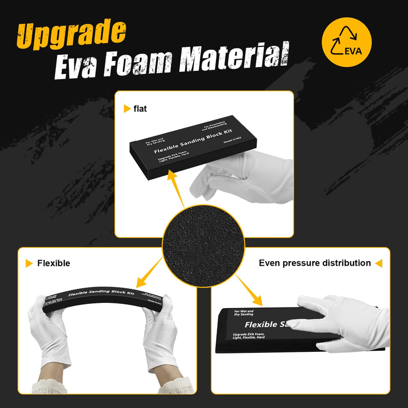 Sanding Block Kit 7 Piece - Flexible EVA Foam Wet or Dry Autobody Hand Sanding Blocks Kit for Automotive Car Wood Bodywork
