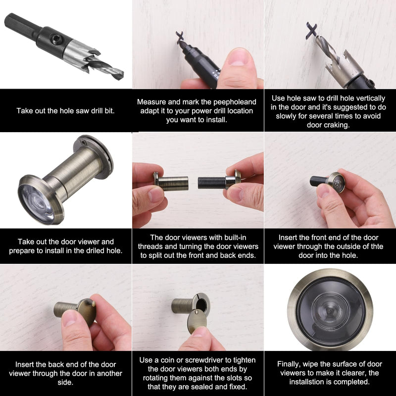 PATIKIL 1/2" Door Viewer Peephole, Zinc Alloy Privacy Door Viewer, 180-Degree Fits 1-3/8" to 2-3/8" Door with 12mm/0.47" Drill Bit for Security, Gold 1/2",1-3/8"