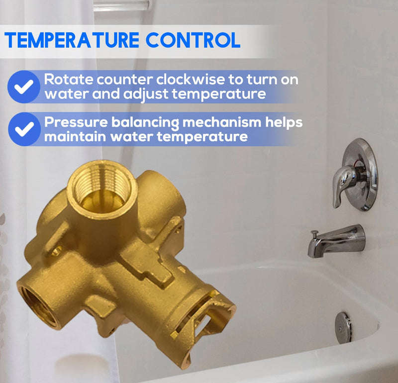 Brass Tub and Shower Valve, Pressure Balancing Valve with 1/2 Inch IPS Connections, Replacement for 2510
