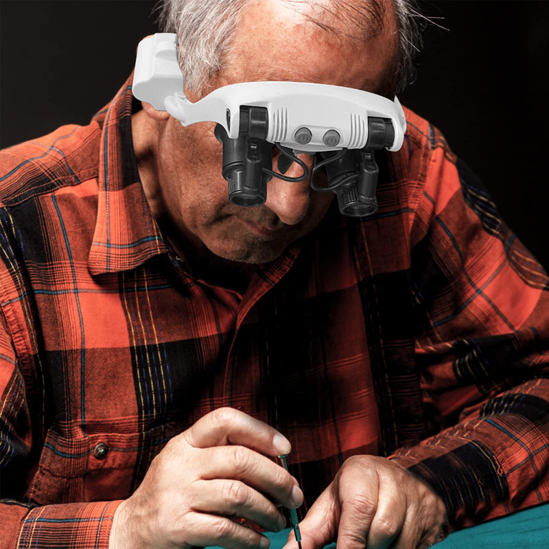 Hands Free Head Magnifying Glasses, Magnifier with Light, 1X, 2X, 3X, 5X, 6X, 8X, Ideal for Jewelry, Eyelash Extensions, Soldering, Craft, Cross Stitch Black Head Magnifying Glass