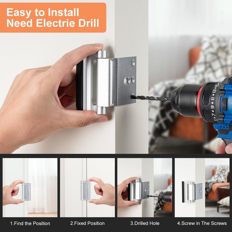 2 Pack Home Security Door Lock,Childproof Door Reinforcement Lock,with 3" Stop Withstand 800 lbs,for Inward Swing Doors,Night Kids Safety Metal Flip Lock Deadbolt Latch (Silver) 2Pack-Silver
