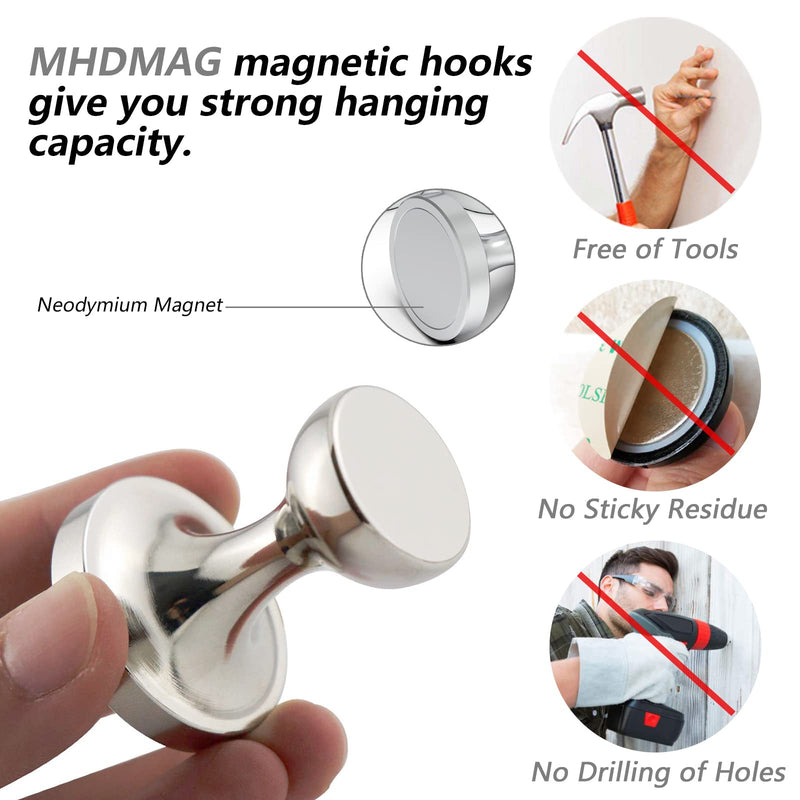 Coat Magnetic Hooks Heavy Duty Magnet Hanger, Magnet Hooks with Rare Earth Neodymium for Home, Office, Workplace or Traveling(D36 Sliver-4) Silver 4pcs 1.42in