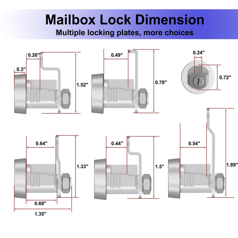 3 Pack Mailbox Locks with Keys Replacement, Mailbox Lock Replacement for L-1172C Mail Box Lock and Key, Nickel Finish 3 Pack Keys Different Silver