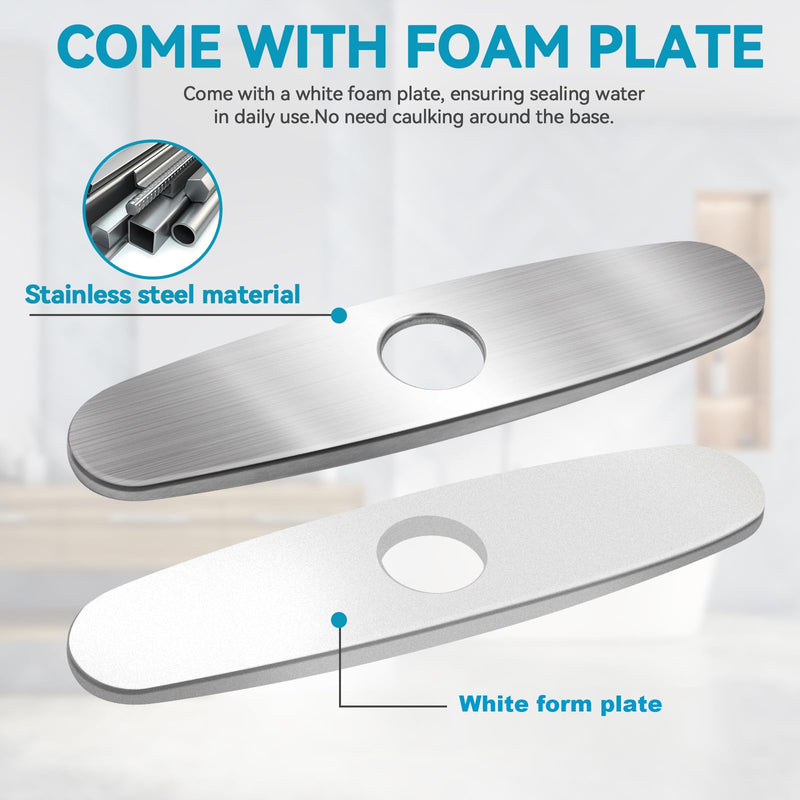 Kitchen Sink Faucet Hole Cover, Deck Plate Escutcheon for Kitchen Faucet- 10 IN Sink Hole Cover, Plumbing Cover Plates, 10" Deck Plate for Pull Down Faucet: 304 Stainless Steel(Brushed Nickel) Brushed Nickel