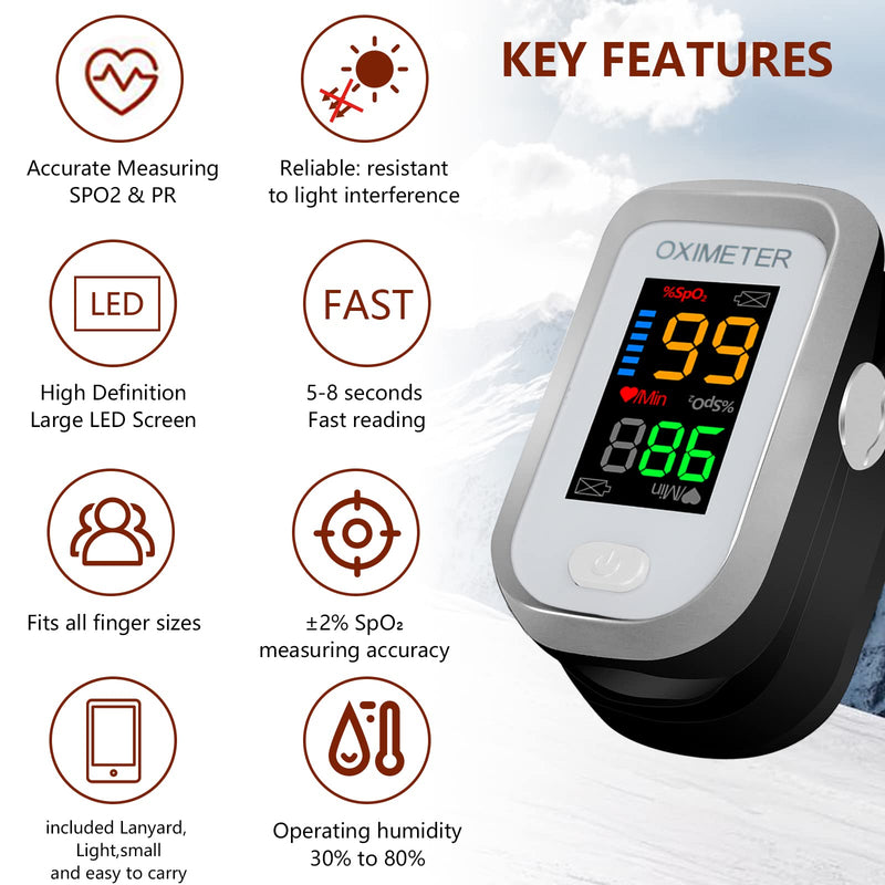 Pulse Oximeter Fingertip, Oxygen Meter Finger Pulse Oximeter, O2 Sat Monitor Finger for Oxygen, Finger Pulse Oximeter, Pulse OX with Lanyard
