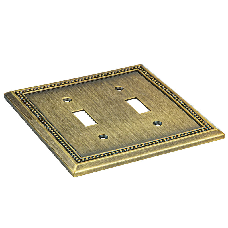Henne Bery Sunken Pearls Heavy Duty Decorative Wall Plate Switch Plate Outlet Cover (Double Toggle, Antique Brass) Double Toggle