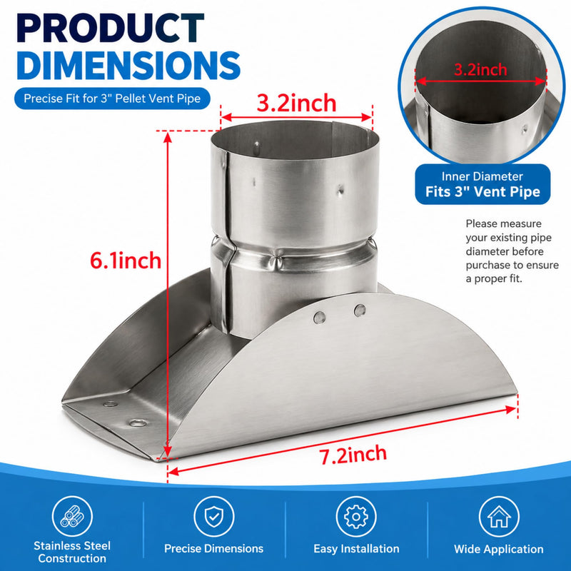 Sosation 3" Horizontal Pellet Stove Terminal Stove Pipe Cap Stainless Steel