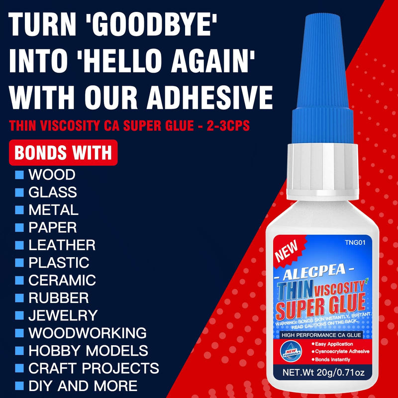 20g Thin CA Glue (2-3 CPS), 3-5 Second Cure Time - Ideal for Hobbies and Precision Work: Woodworking, Model Making (Cars, Airplanes), Pen Turning, Inlays, and Surface Stabilization 20g/1Pack