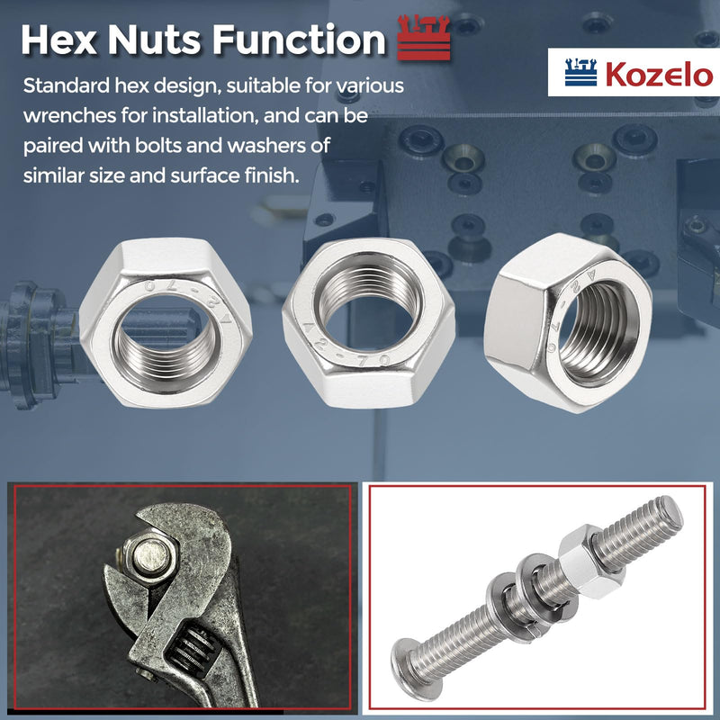 340pcs Hex Nuts Assortment Kit - [#4#6#8#10-24#10-32#12 1/4" 5/16" 3/8" 1/2" 7/16"] 304 Stainless Steel 18-8 (A2-70) Hardware Nuts for Mechanical Repair & Assembly, Silver 1/4",5/16",3/8",7/16",1/2",#4#6#8#10 340