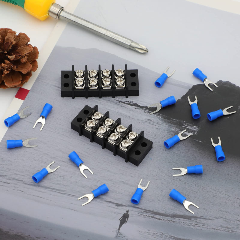 Terminal Block,2 Pack 4 Circuits 20-30A 200v-450v Dual Row Screw Terminals Strip +16 PCS Heat Shrink Wire Connectors 20 Amps