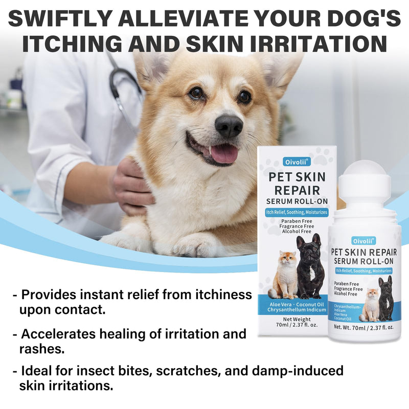 Natural Skin Soother,Roll-On (2.3fl oz) Allergy and Itch Relief for Dogs & Cats,Rapid Healing & Hair Regrowth, Moisturizer for Dry Skin,Hot Spots Quick Repair,with Coconut Oil - PawsPlanet Australia