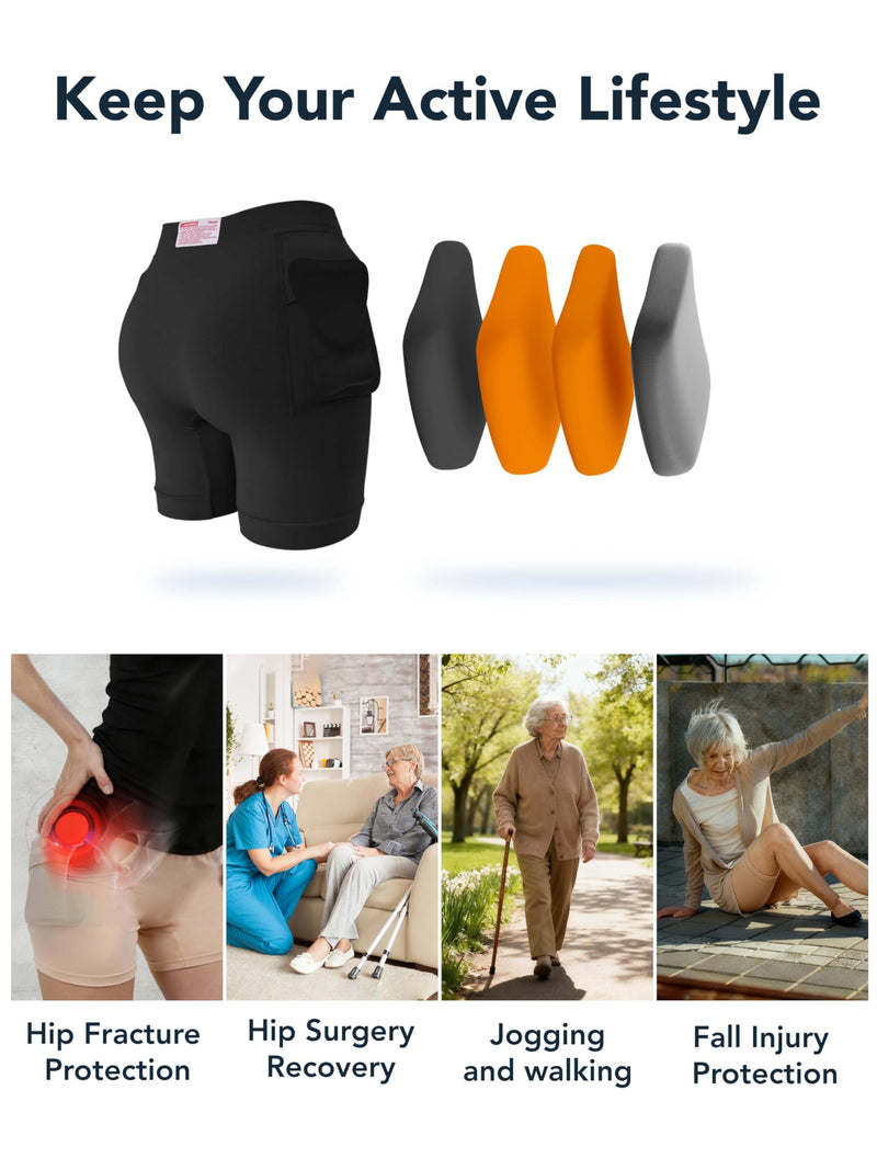 TIICHOO Women's Discreet Hip Protector Slip Shorts High Impact Absorbing for Elderly Hip Injury Risk Reduction Large 4 Black