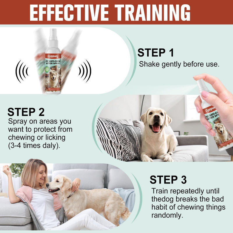 No Chew Spray for Dogs Cats,Bitter Apple Spray for Puppy to Protect Furniture Shoes Belongings, Natural Dog Anti Bite Training Aid Stops Chewing and Licking (2x4.06FL.OZ),Alcohol-Free 120ML of 2 BOTTLES