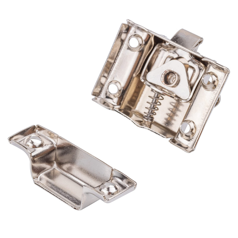 Small Stamped Nickel Plated Cabinet Door Latch - 1 7/8" × 1 7/8" - Spring Loaded Cupboard Door Latch with Oval Turn - Vintage Cabinet Hardware | UA-141-LPN (1)