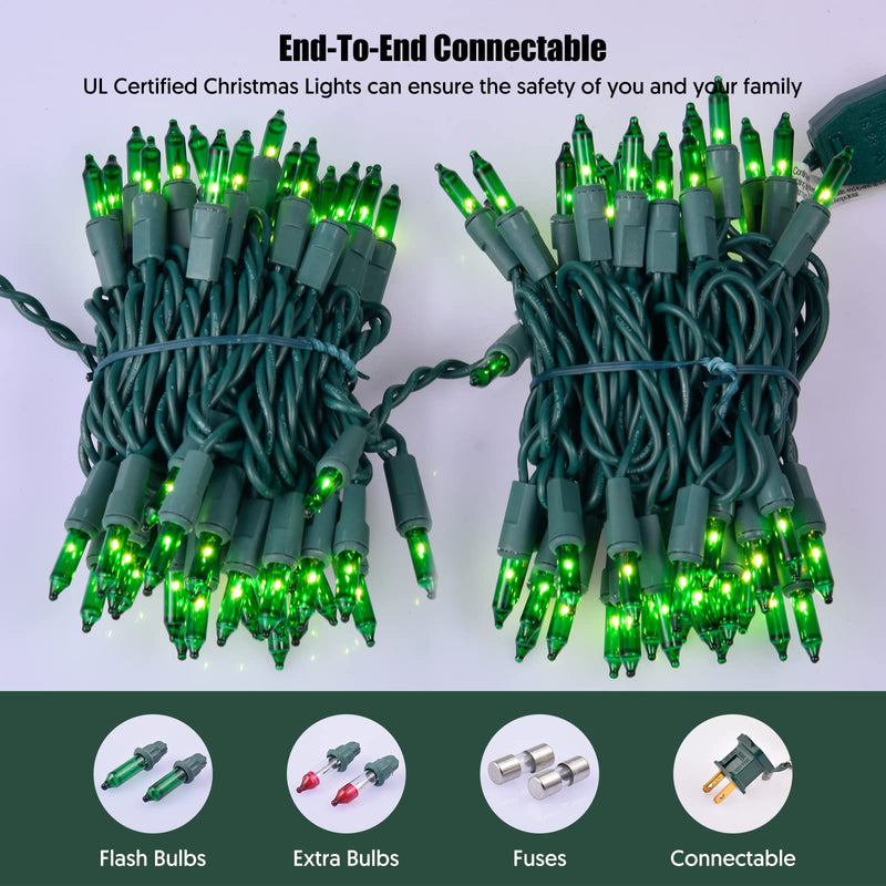 Green Christmas Lights St Patricks Day Decorations 100 Count Incandescent Light UL Certified Connectable Christmas Tree Lights for Indoor Outdoor Xmas, Wedding, Party, Home Decorations Green-Green Wire 1 x 100 Count