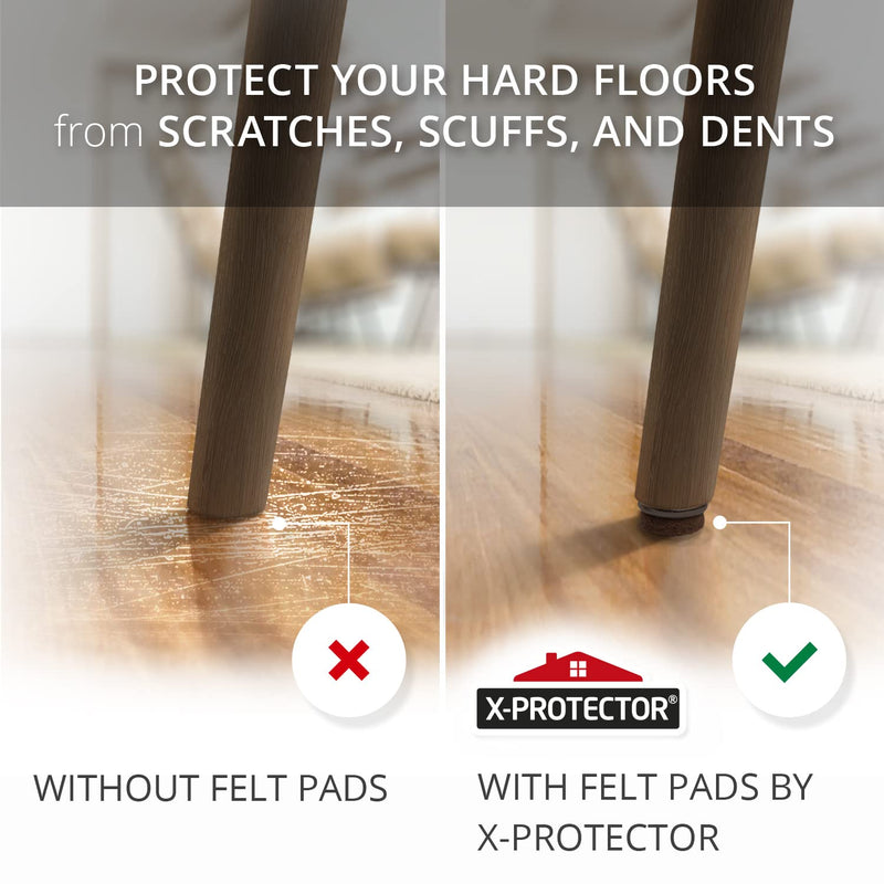 Screw-On Felt Furniture Pads X-Protector 24 PCS - 0.8” Chair Leg Floor Protectors for Hardwood Floors - Premium Chair Glides - Brown Floor Protectors for Chairs - The Best Furniture Sliders! 0.8" Brown