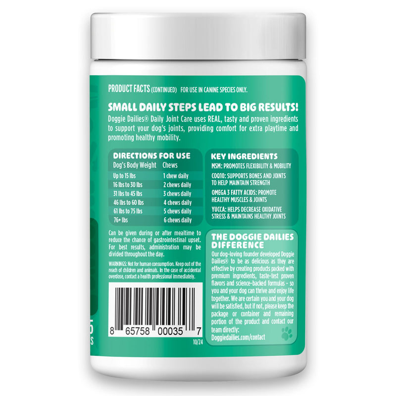 Doggie Dailies, Hip and Joint Supplement for Dogs, Glucosamine Chondroitin, Premium Hip and Joint Chews for Dogs All Breeds & Sizes, Dog Vitamins and Supplements, (Peanut Butter) 225 Chews Peanut Butter - 225 Count