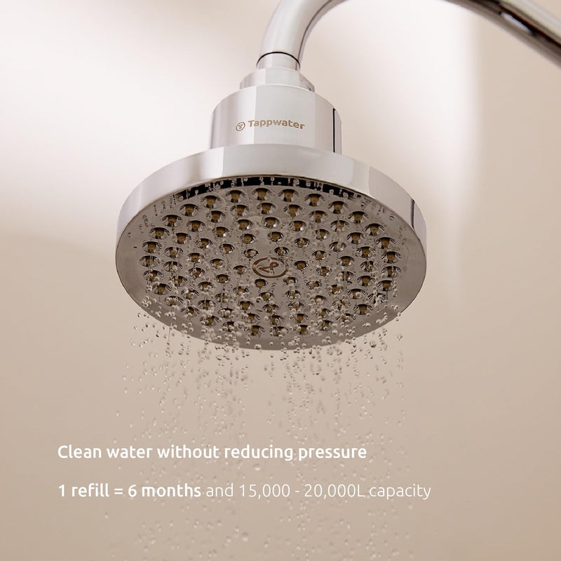 Tappwater ShowerPro Rain SMR Refill – Cartridge for showerhead. Filtered showerhead, removes 70+ substances. With KDF-55 and SMR technology for hydrated skin and soft, strong hair. 6 months 1