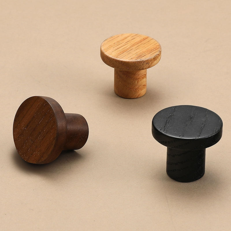 10 pcs Black Oak Round Chinese-Style Cabinet Door Handles Cabinet Drawer Pulls Single-Hole Wardrobe Knobs Wooden Door 10