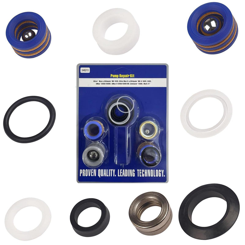 248213 Pump Repair Packing Kit for Graco UltraMax II 1095 1595, GMAX 5900, GMax II 5900 10000, LineLazer 5900 Mark Airless Paint Sprayer - Aftermarket Premium Replacement with Disposable Gloves