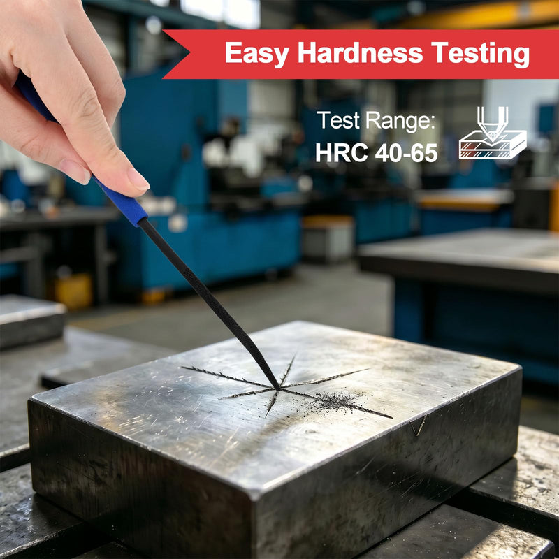 Hardness Test File Set, Set of 6 Color Coded HRC 40-65 for Steel Testing | High carbon steel with non-slip handles, comes with zippered storage pouch for on-site hardness checks