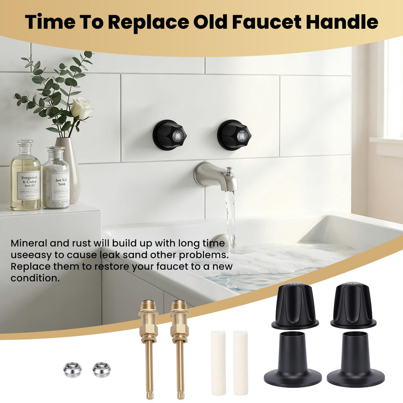 Bathtub Shower Handle Remodel/Rebuild Trim Kit, Shower Knobs 2 Piece Compatible with Price Pfister Valve, Includes Knobs, Bases, Brass Rods, End Cap, Tubes Etc (Matte Black)