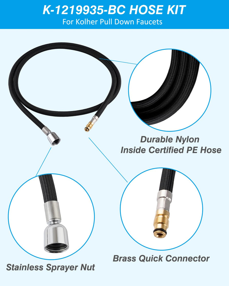 Hygie Rinse K-1219935-BC Hose Kit Compatible with Kohler Pull Down Kitchen Faucet, 68 Inches Pull-Out Kitchen Faucet Hose Replacement Part of K-1304674-BC, Spray Hose Replacement Hose Kit
