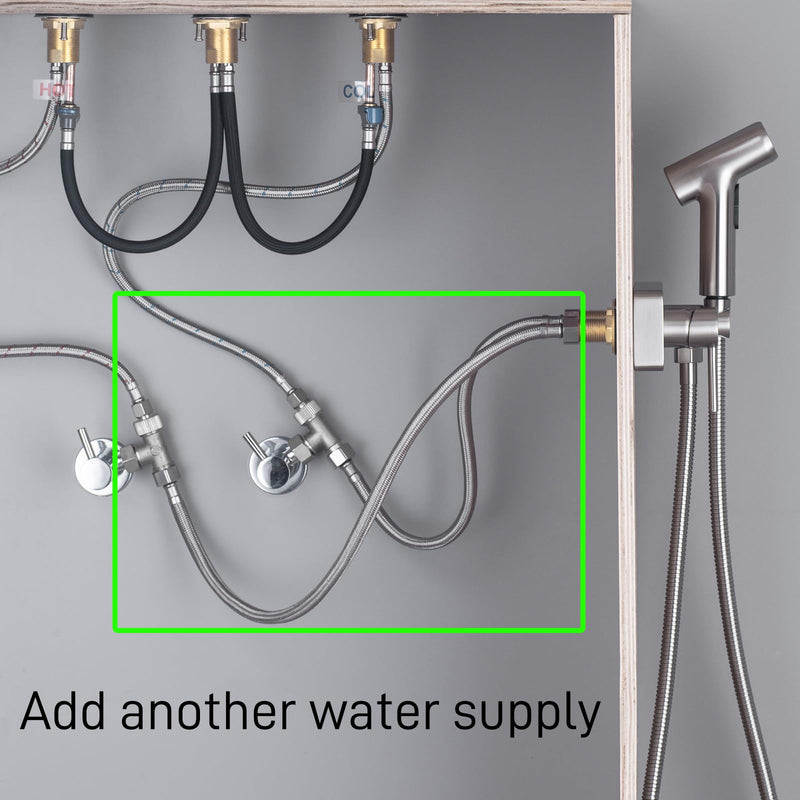 31 Inch Faucet Water Supply Lines, 3/8" Comp x 1/2" FIP Connector Braided Stainless Steel Bathroom Kitchen Faucet Hose, Extra Long cUPC Sink Hose with Tee Valve, 2 Pack 31 Inch